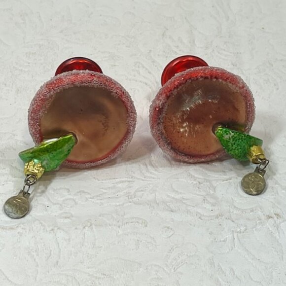 TWO Red Mini Christmas Margaretta Hand Blown Hanging Ornaments 2"x2" - Picture 3 of 12